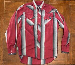 Vintage Wrangler X-Long Tails Single Needle Pearl Snap Striped Shirt Red Gray L
